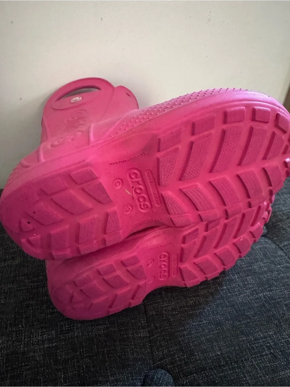 CROCS Kids Hot Pink Waterproof Rain Boots with Easy Handles